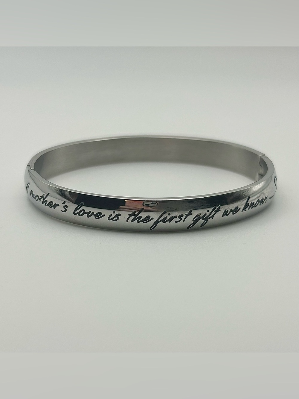Engraved Hallmark Bangle Bracelet - "A Mother's Love" - Hinged, Stainless Steel